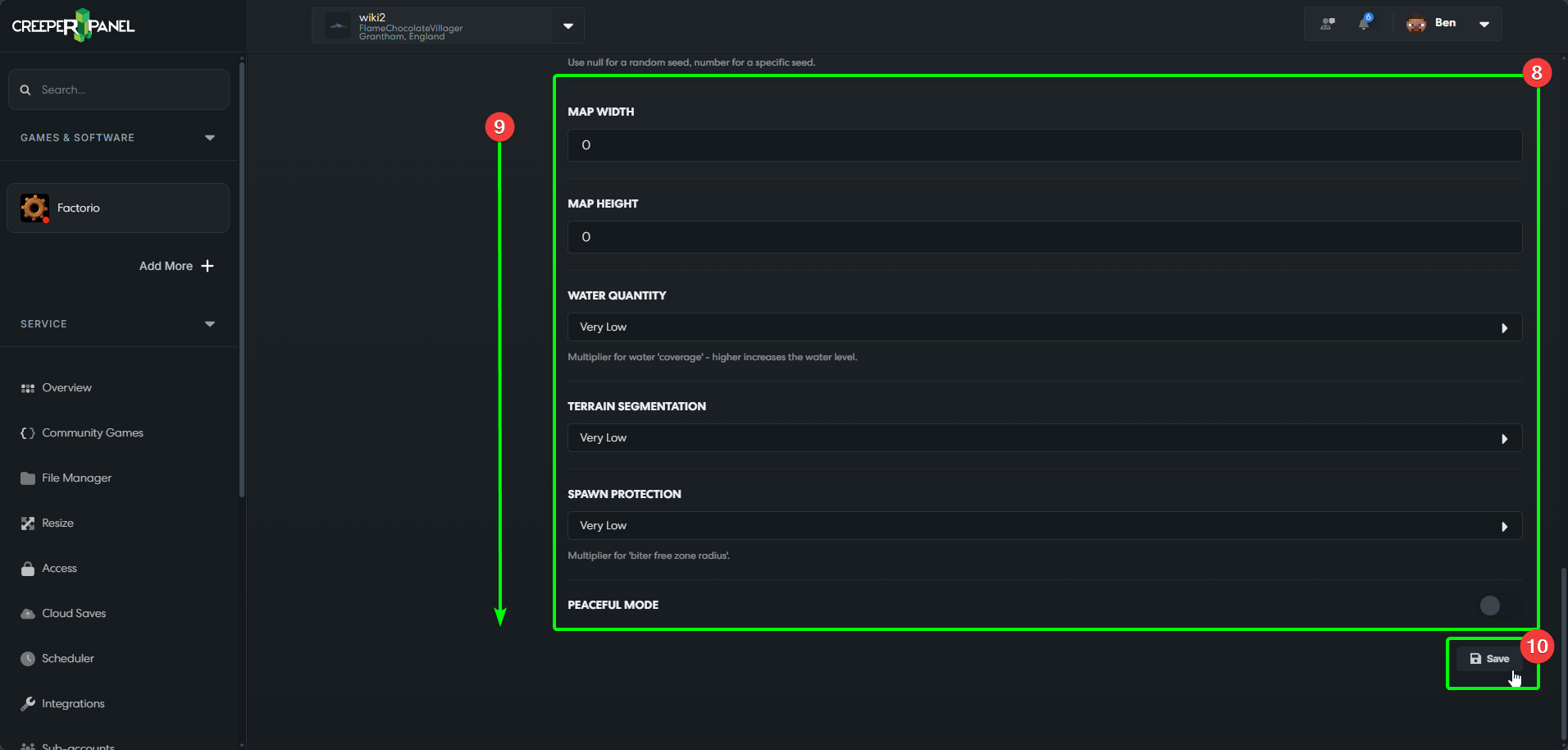 CreeperPanel Factorio Settings