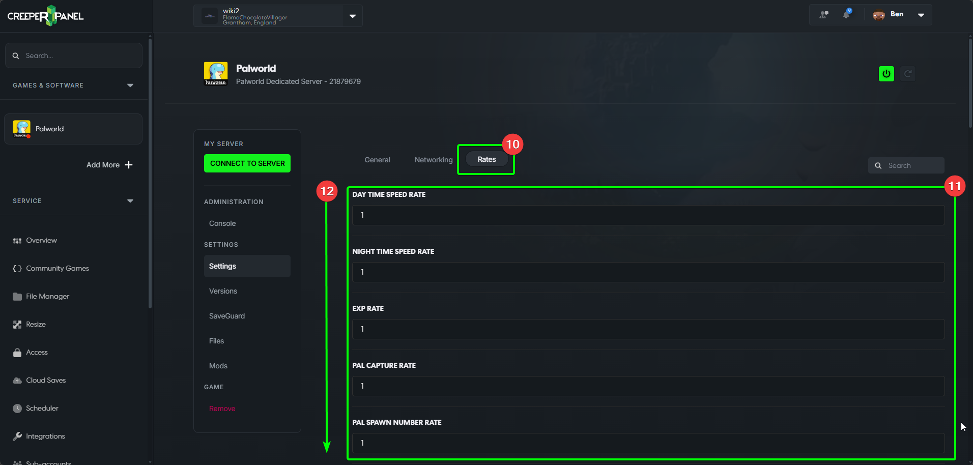 CreeperPanel Palworld Settings
