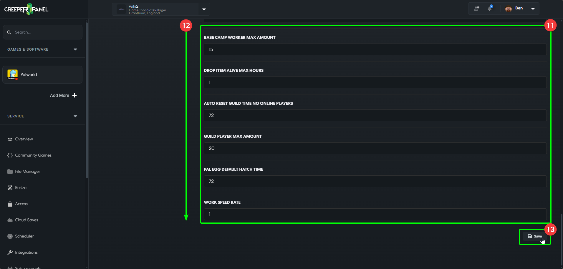 CreeperPanel Palworld Settings