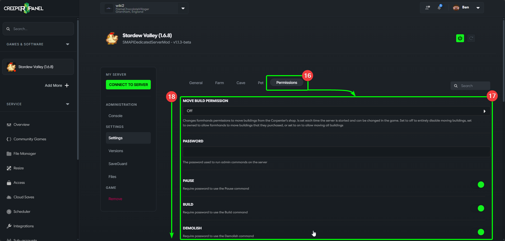 CreeperPanel Stardew Valley Settings