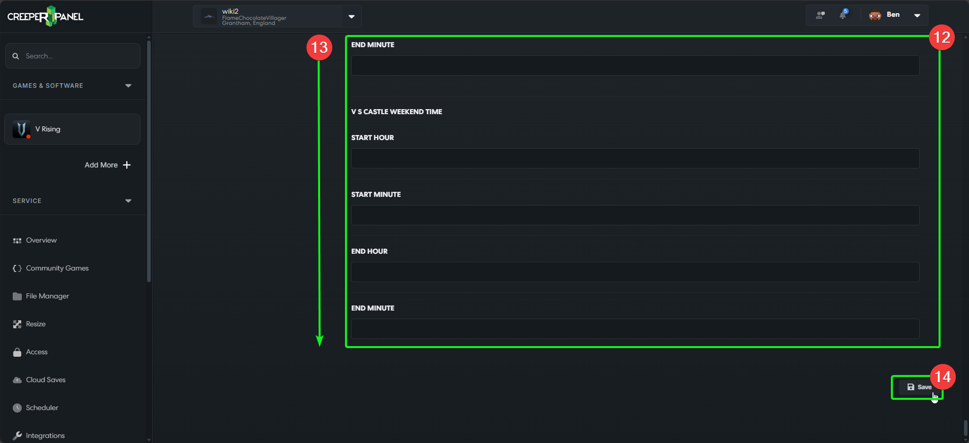CreeperPanel VRising Settings