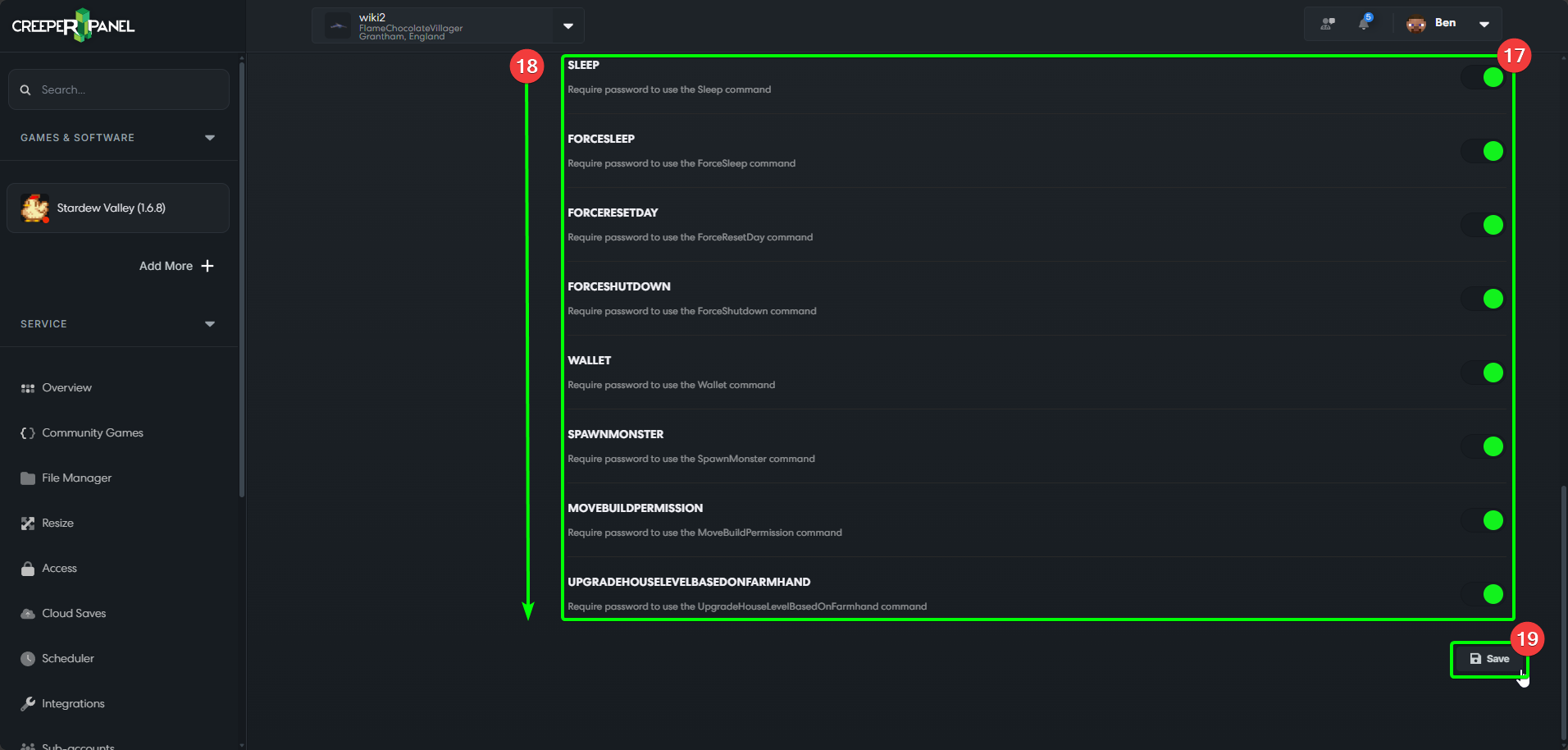 CreeperPanel Stardew Valley Settings
