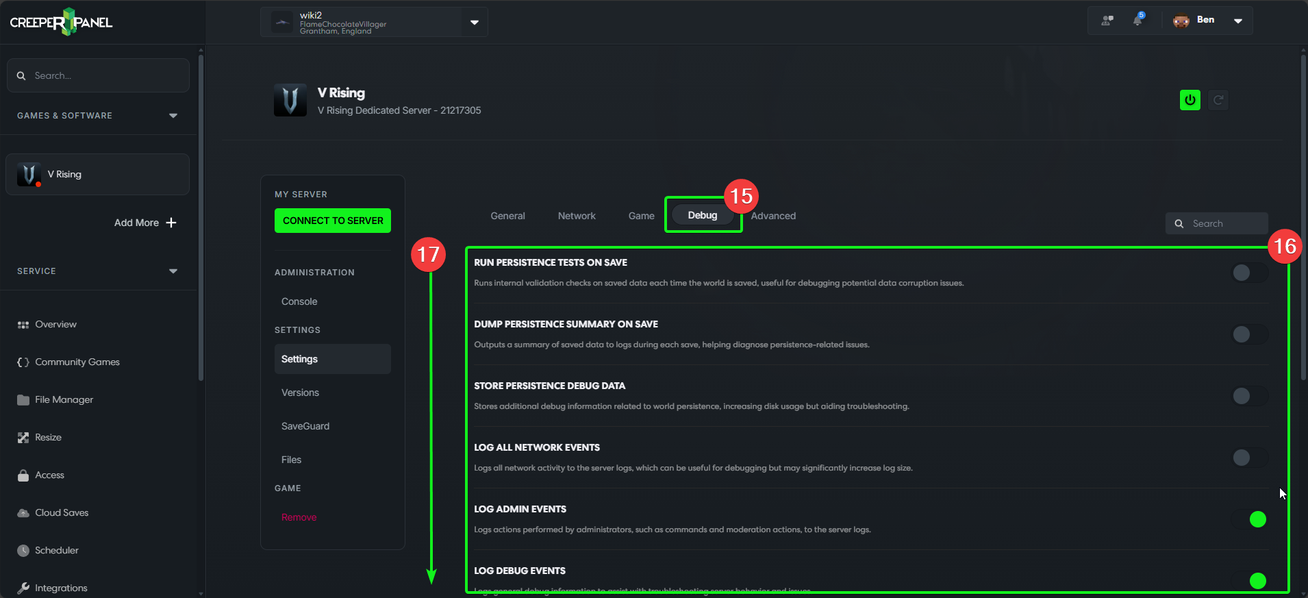 CreeperPanel VRising Settings