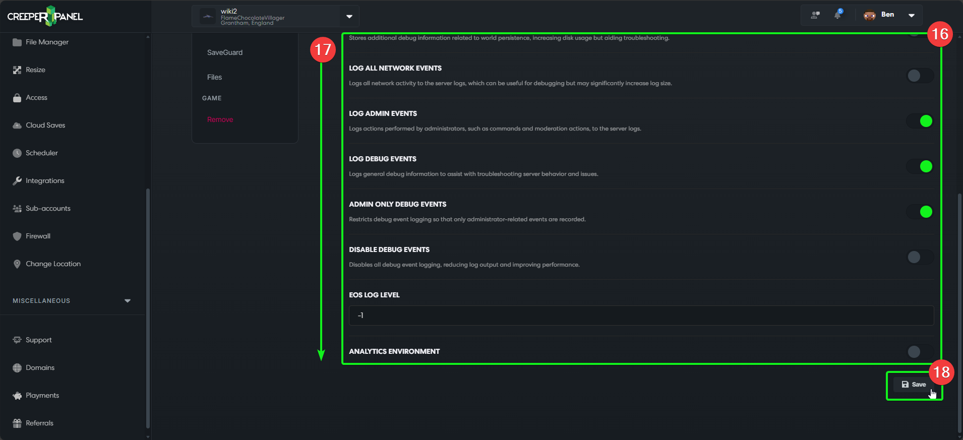 CreeperPanel VRising Settings