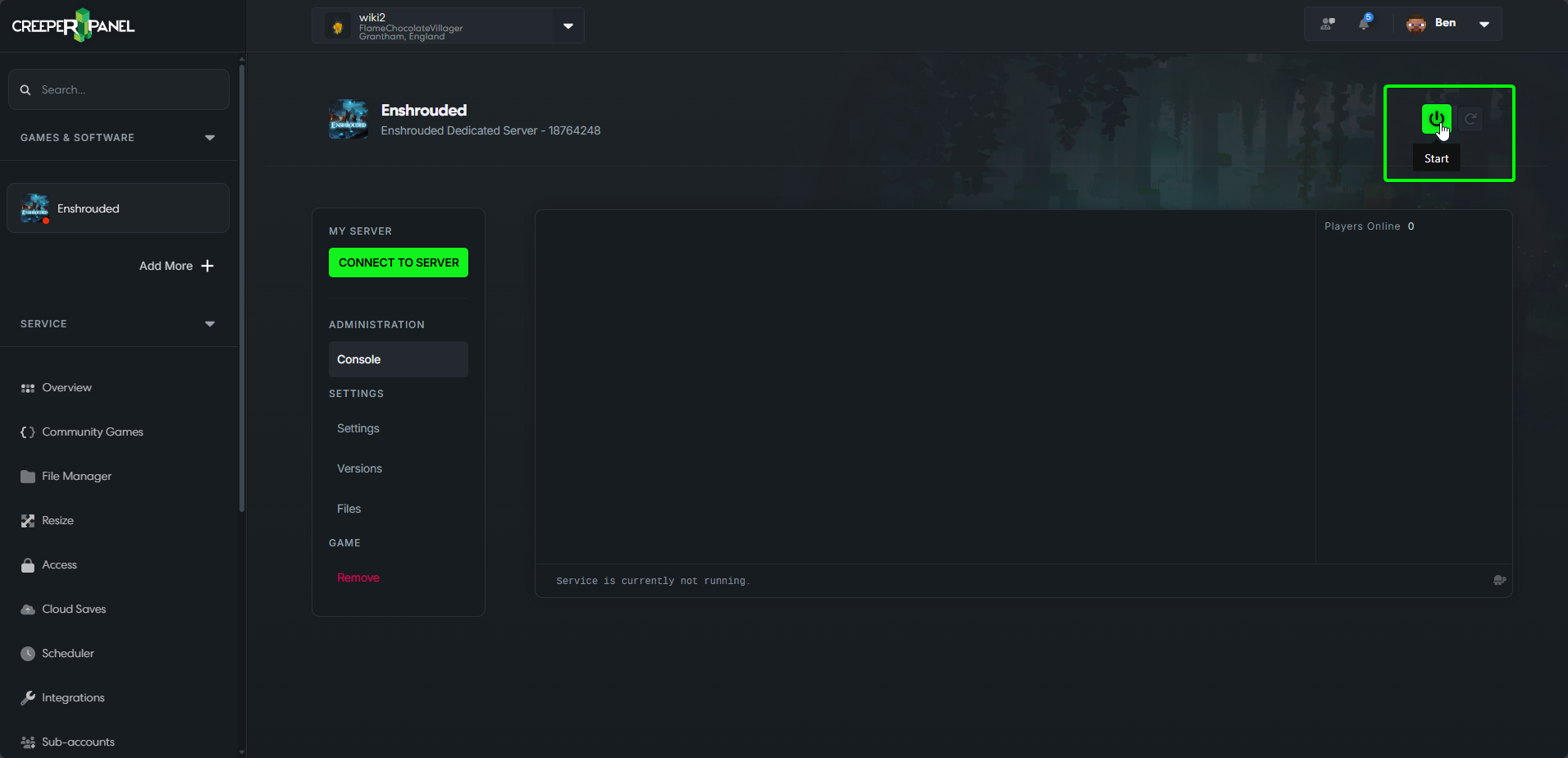 CreeperPanel Enshrouded Console PowOn