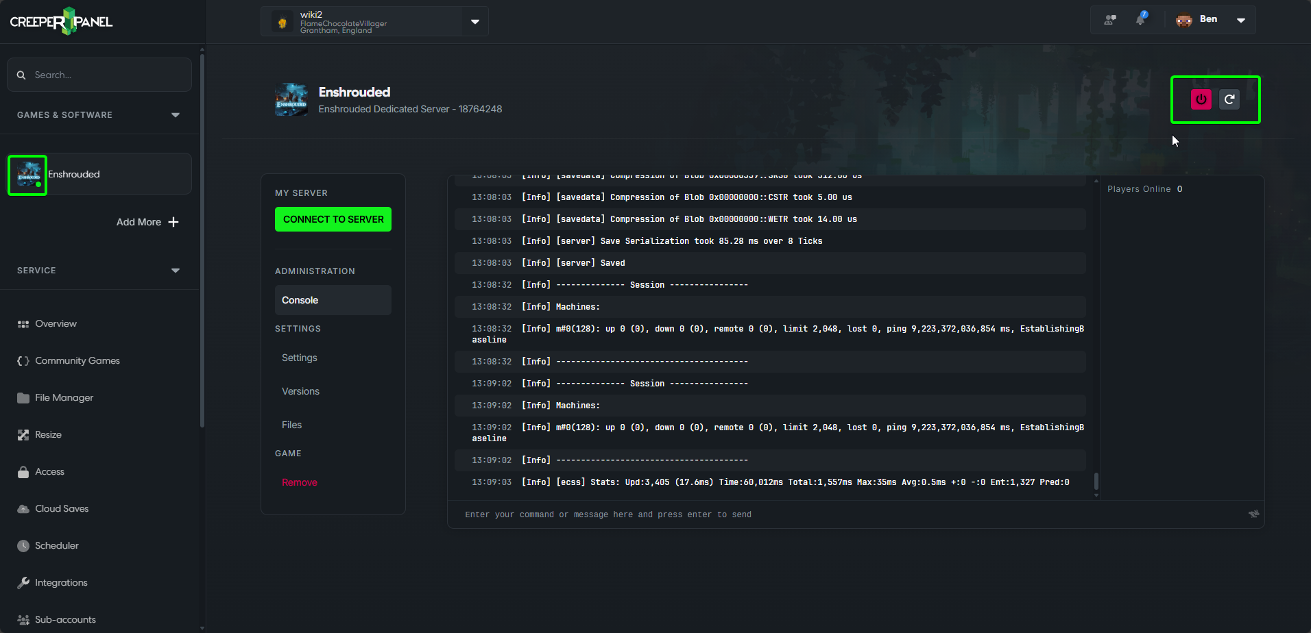 CreeperPanel Enshrouded Console PowOn