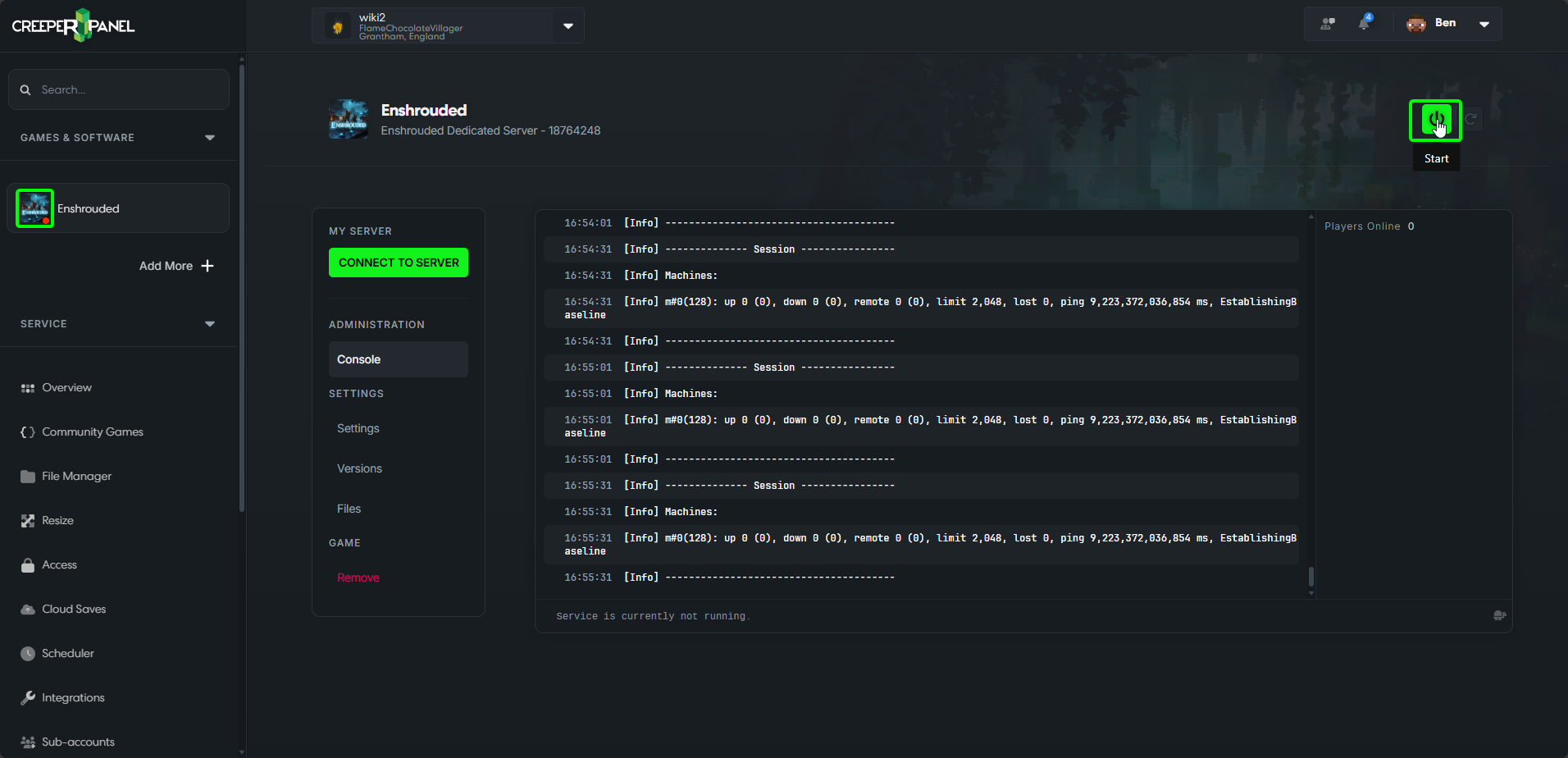 CreeperPanel Enshrouded Console PowOff
