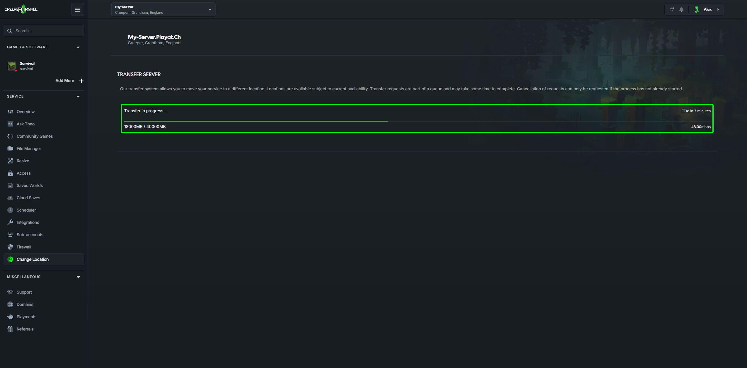 Transfer progress and estimated completion time