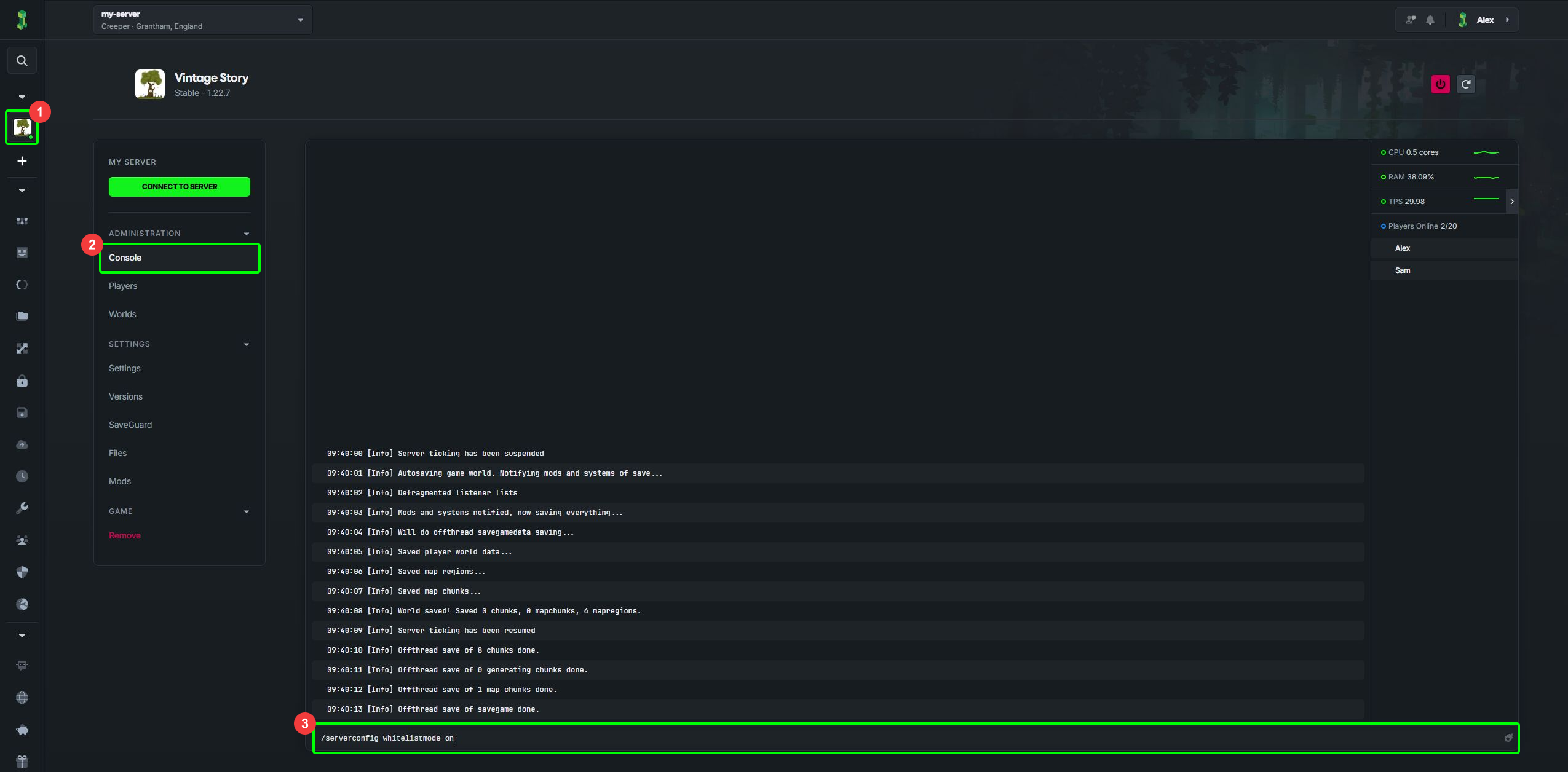 Enabling the Vintage Story whitelist