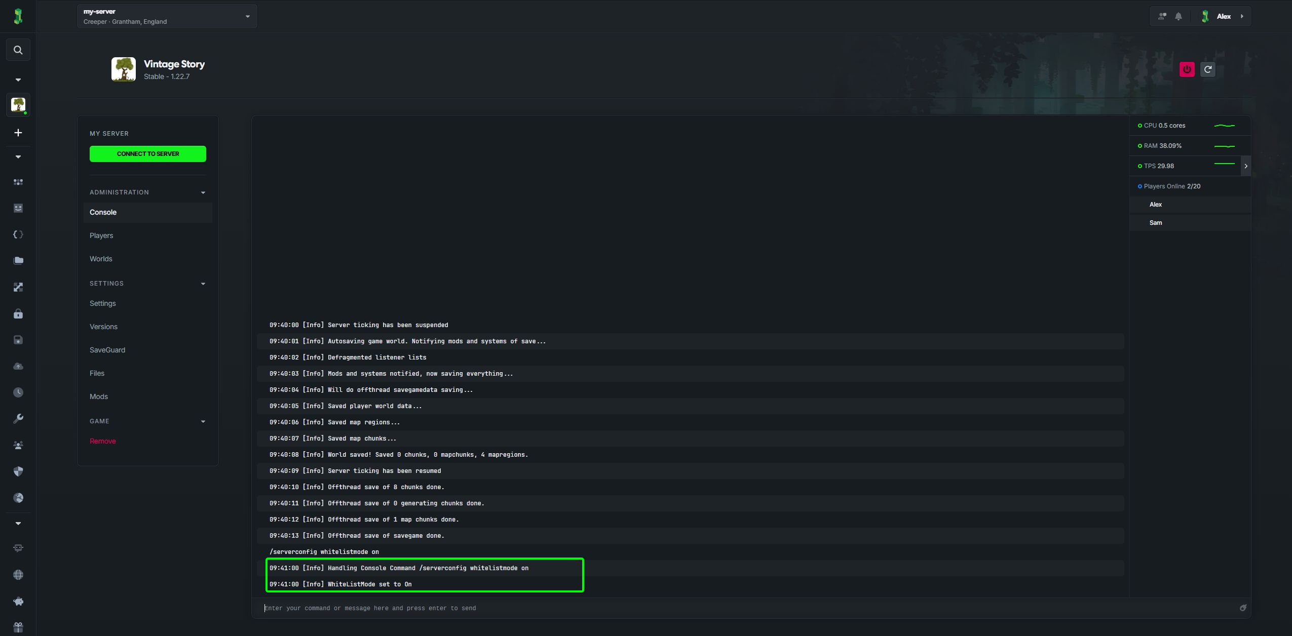 Enabling the Vintage Story whitelist