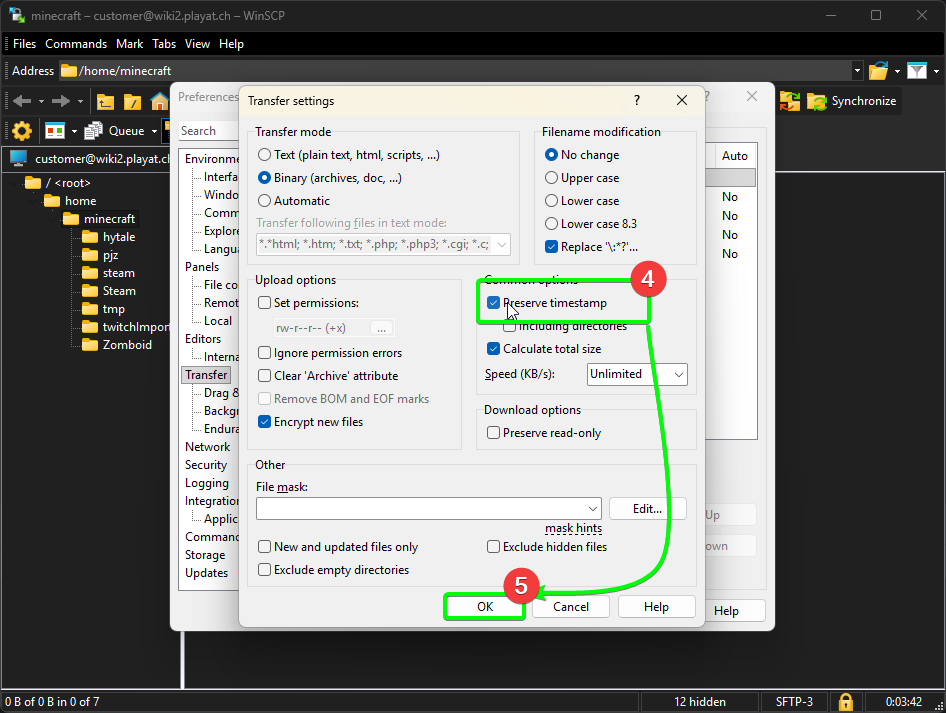 CreeperPanel WinSCP Timestamp Fix