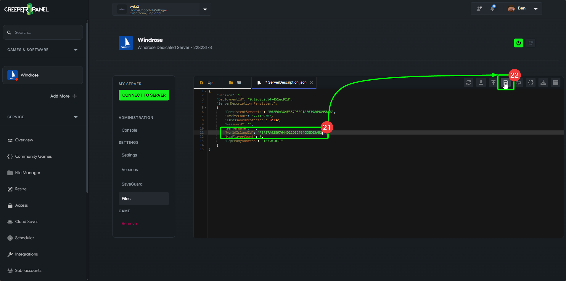 CreeperPanel Windrose SP Upload