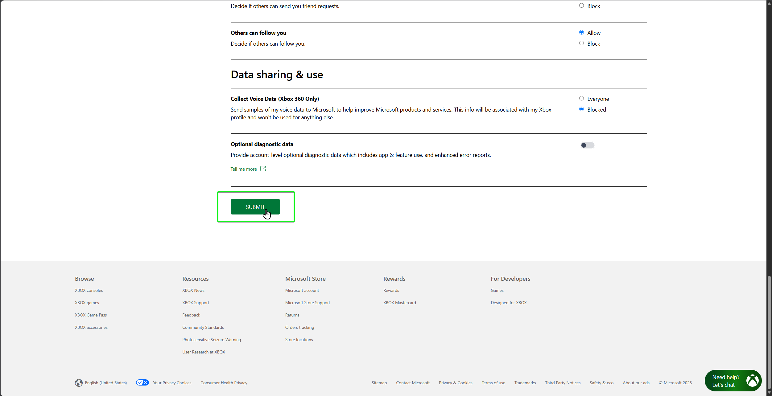 Click Submit to save changes