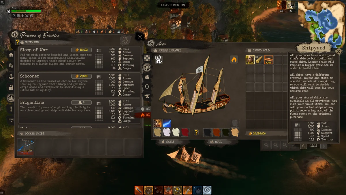 The Windward Horizon shipyard showing ship choices and a large ship preview